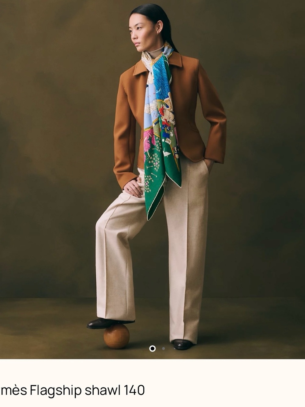 Hermes Green Silk Pocket Square with Pink, Blue and Cream Accents - Picture 9 of 10